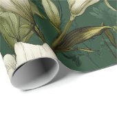 Klassisches Weißes Lily Grüner Blumenmuster Geschenkpapier (Rolleneckpunkt)