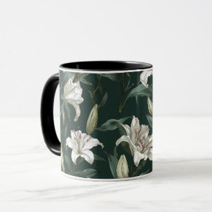 Klassisches Weißes Lily Grüner Blumenmuster Tasse
