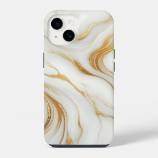 Klassisches weißes Marmor iPhone 14 Fall mit Gold Hülle