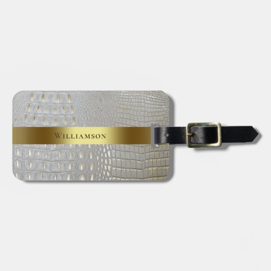 Klassisches weißes Reptil digitales Ledergold Gepäckanhänger (Vorderseite horizontal)