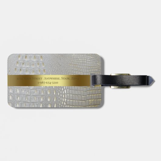 Klassisches weißes Reptil digitales Ledergold Gepäckanhänger (Rückseite horizontal)