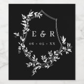 Klassisches Weißes Wappen auf Schwarz Monogramm Weinetikett (Einzelnes Label)