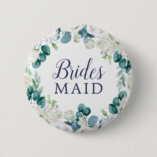 Klassisches White Blume Bridesmaid Brautparty Button (Vorderseite)