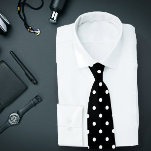 Klassisches White Polka Dot Muster auf schwarzer K Krawatte