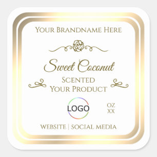 Klassisches White Product Label Gold Frame mit Log Quadratischer Aufkleber