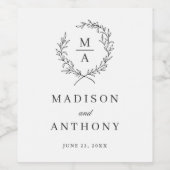 Klassisches White Simple Elegant Monogram Wedding Weinetikett (Einzelnes Label)