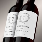 Klassisches White Simple Elegant Monogram Wedding Weinetikett