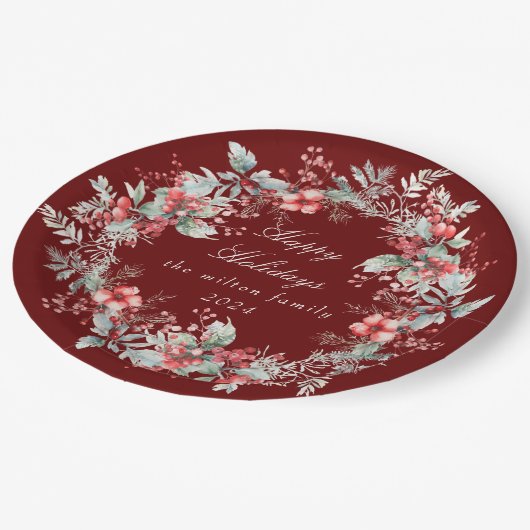 Klassisches Winter Holiday Berries Paper Pappteller (Schrägansicht)