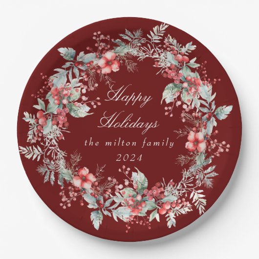 Klassisches Winter Holiday Berries Paper Pappteller (Vorderseite)