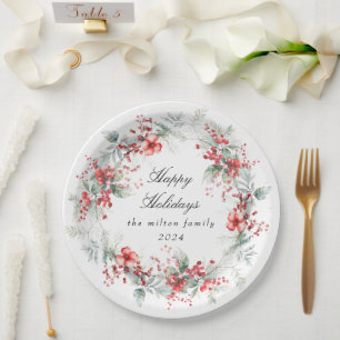 Klassisches Winter Holiday Berries Paper Pappteller