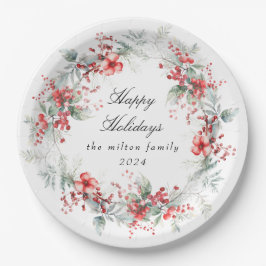 Klassisches Winter Holiday Berries Paper Pappteller
