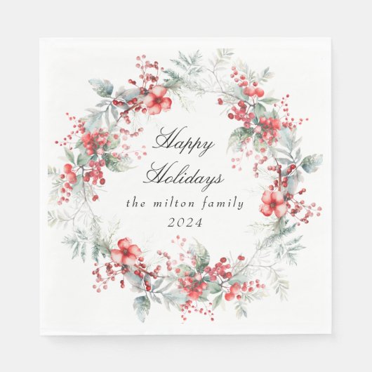 Klassisches Winter Holiday Berries Paper Serviette (Vorderseite)