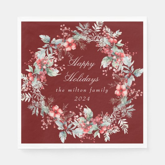 Klassisches Winter Holiday Berries Paper Serviette (Vorderseite)