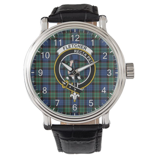 Klassisches Zeitloses Clan Fletcher Tartan Abzeich Armbanduhr (Vorderseite)