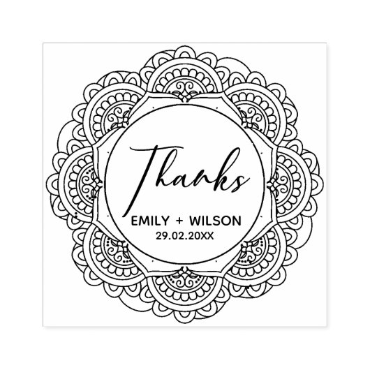 KLASSY VERZIERT MANDALA CUSTOM SCRIPT DANKS WEDD GUMMISTEMPEL (Prägung)