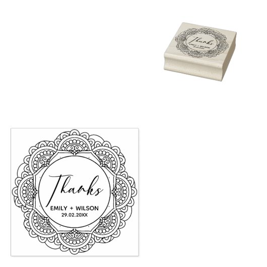 KLASSY VERZIERT MANDALA CUSTOM SCRIPT DANKS WEDD GUMMISTEMPEL (Stempel)