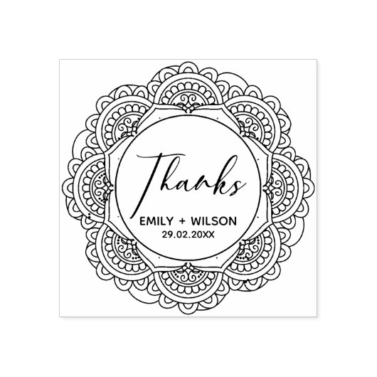 KLASSY VERZIERT MANDALA CUSTOM SCRIPT DANKS WEDD GUMMISTEMPEL (Prägung)