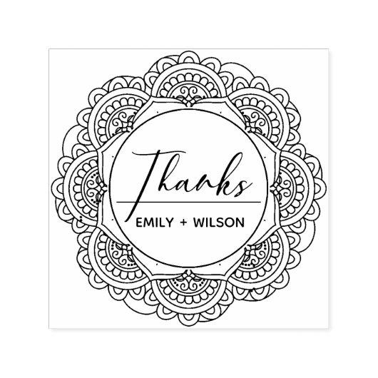 KLASSY VERZIERT MANDALA CUSTOM SCRIPT DANKS WEDD PERMASTEMPEL (Design)