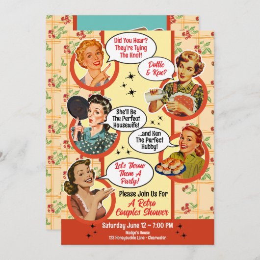 Klatschende Hausfrau Paare Dusche 2 Einladung (Vorne/Hinten)