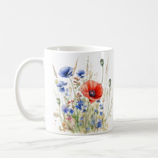 Klatschmohn & Kornblumen: Rustikale Wiesen-Wasserf Kaffeetasse (Links)
