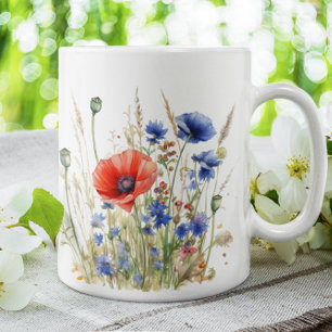 Klatschmohn & Kornblumen: Rustikale Wiesen-Wasserf Kaffeetasse