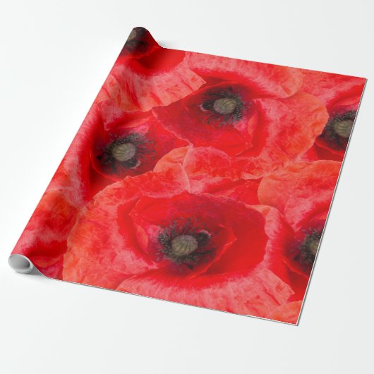 Klatschmohnmuster Geschenkpapier (Ungerollt)