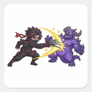 Klauen Schlag Ninja vs Monster Chibi Anime RPG Spi Quadratischer Aufkleber