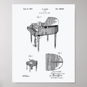 Klavier 1937 Patent Kunst Weißpapier Poster