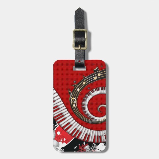 Klavier befestigt Musiknotengrunge-BlumenWirbel Gepäckanhänger (Vorderseite vertikal)