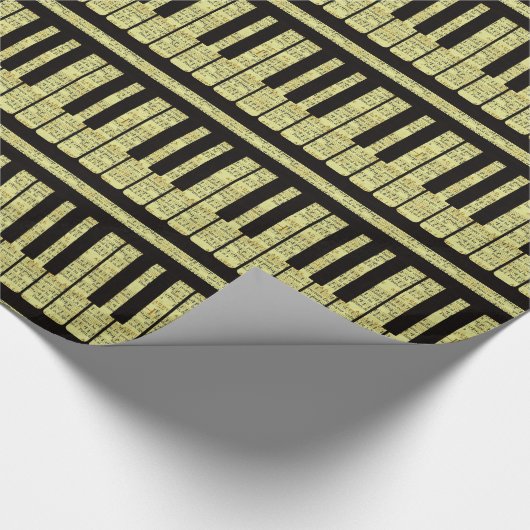 Klavier befestigt Schwarzes mit Notenen-Muster Geschenkpapier (Ecke)
