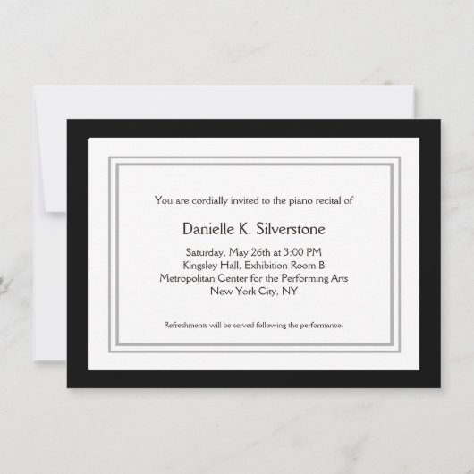 Klavier-Erwägungsgrunden-Einladungs-Perlen und Einladung (Rückseite)