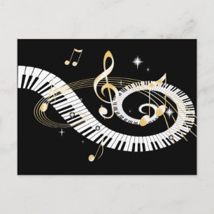 Klavier Keys and Golden Music Note Postkarte