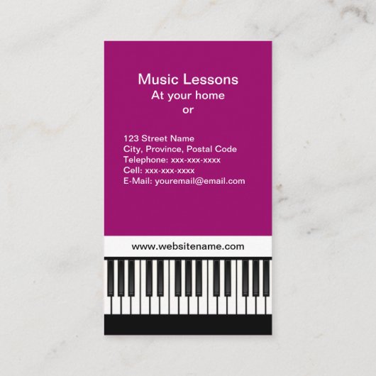 Klavier-Musik Fuschia Visitenkarten Visitenkarte (Rückseite)