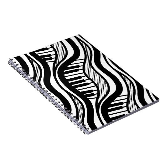Klavier Polka Waves Notebook - Musikalisch schwarz Notizblock (Rechte Seite)