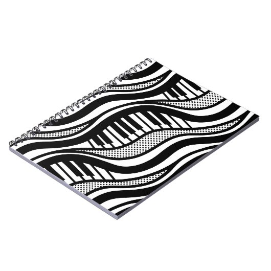 Klavier Polka Waves Notebook - Musikalisch schwarz Notizblock (Linke Seite)