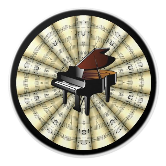 Klavier ~ rollte Noten ~ Schwarzes oder jede Keramikknauf (Vorderseite)