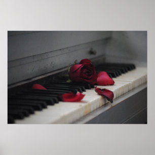 Klavier-Schlüssel mit einer Roten Rose Poster