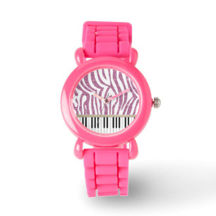 Klavier-Schlüssel-rosa Glitzerzebra-Druck Armbanduhr