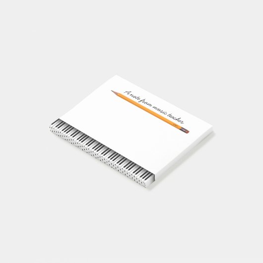 Klavier-Schlüssel u. Bleistift-Musik-Lehrer Post-it Klebezettel (angewinkelt)