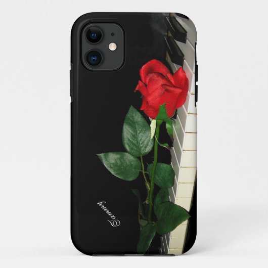 Klavier-Schlüssel u. Rote Rose Case-Mate iPhone Hülle (Rückseite)