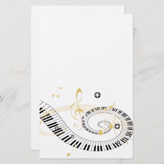 Klavier-Schlüssel und goldener Musiknoten Briefpapier (Vorne/Hinten)