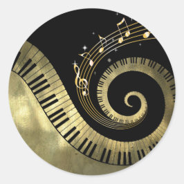 Klavier-Schlüssel-und GoldMusiknoten-goldene Runder Aufkleber