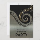 Klavier-Schlüssel-und GoldMusiknoten-Party Einladung (Vorderseite)