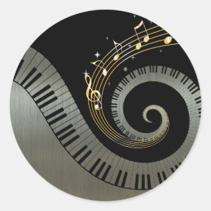 Klavier-Schlüssel- und GoldMusiknotensilber Runder Aufkleber