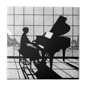 Klavier Silhouette Art Deco Stil Schwarz und Wei Fliese