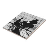 Klavier Silhouette Art Deco Stil | Schwarz und Wei Fliese (Seite)
