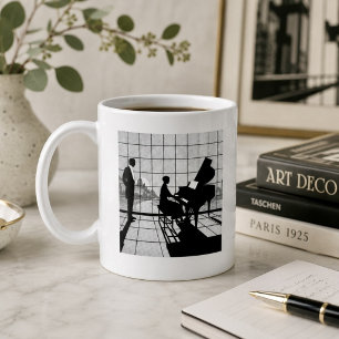 Klavier Silhouette Art Deco Stil   Schwarz und Wei Kaffeetasse