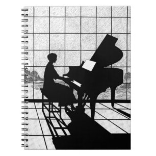 Klavier Silhouette Art Deco Stil   Schwarz und Wei Notizblock