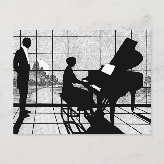 Klavier-Silhouette im Art Deco-Stil | Schwarz und Postkarte (Vorderseite)