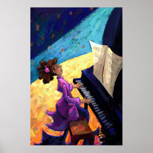 Klavier spielendes Mädchen auf der Bühne Poster